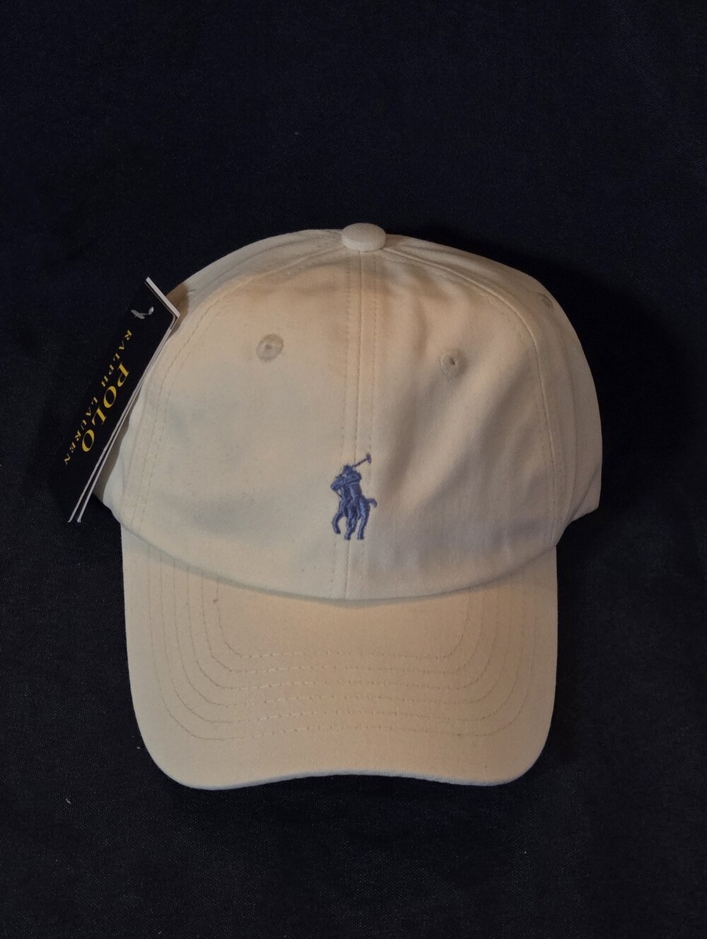 Polo Ralph Lauren Off White Baseball Cap Blue Horse - POLO Embroidery